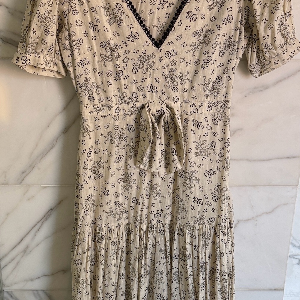 LoveShackFancy Cream Floral Midi Dress